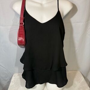 Annabella Black Chiffon Cami Top Layered Hem | Size M